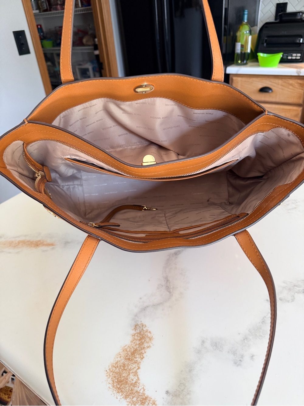 Michael Kors Rivington Gold Studded Cognac Leather Tote - Picture 14 of 14